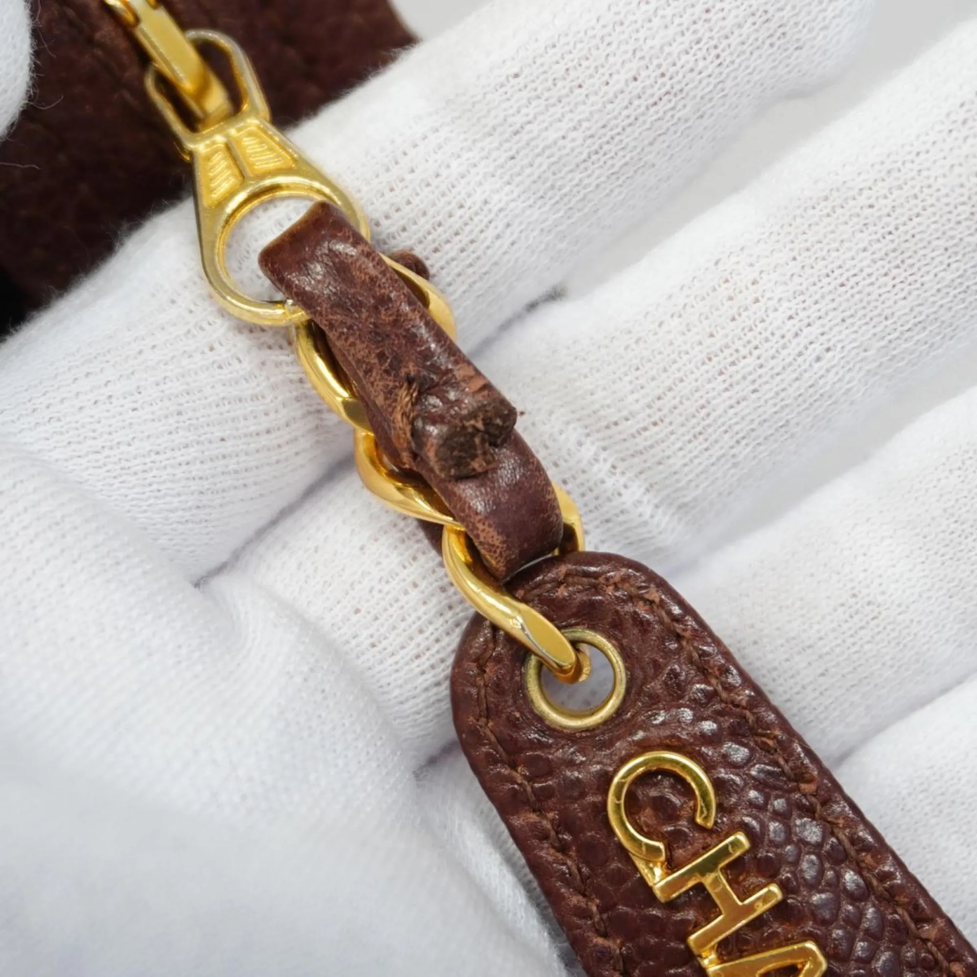 Chanel Shoulder Bag Triple Coco Chain Caviar Skin Brown Women's