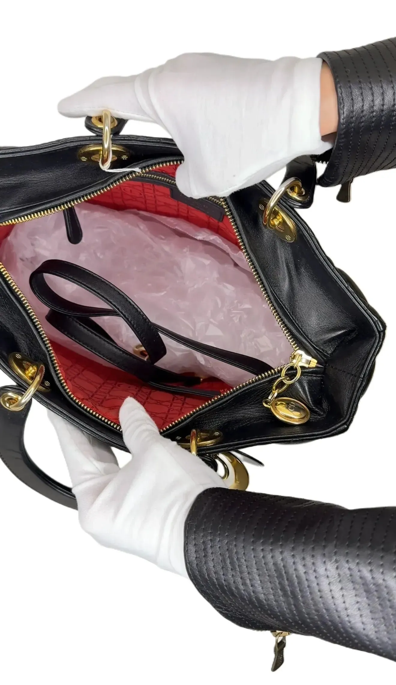Christian Dior Large Cannage Lady Dior Bag w/ Strap - Black Totes B18-2