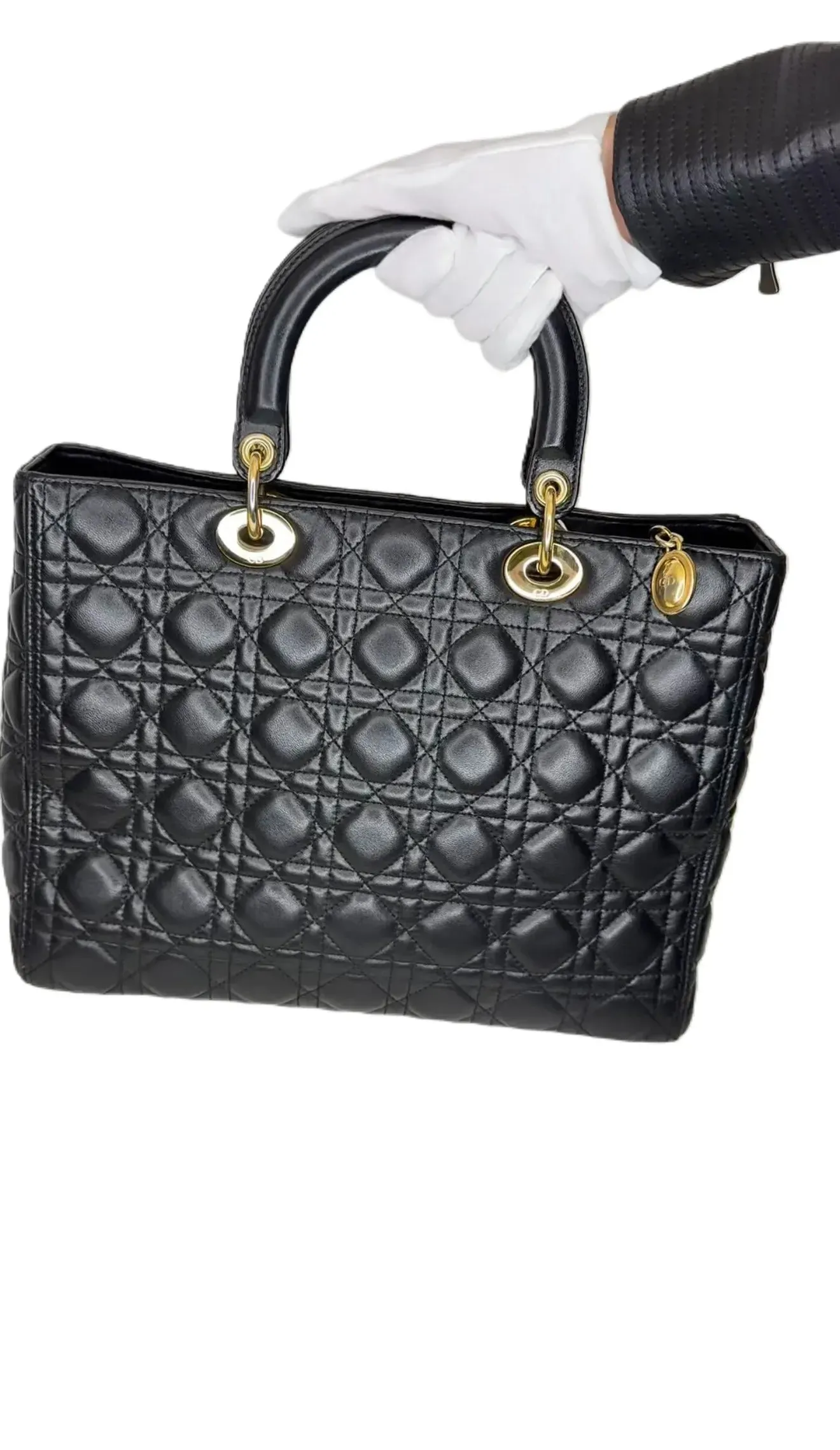 Christian Dior Large Cannage Lady Dior Bag w/ Strap - Black Totes B18-2