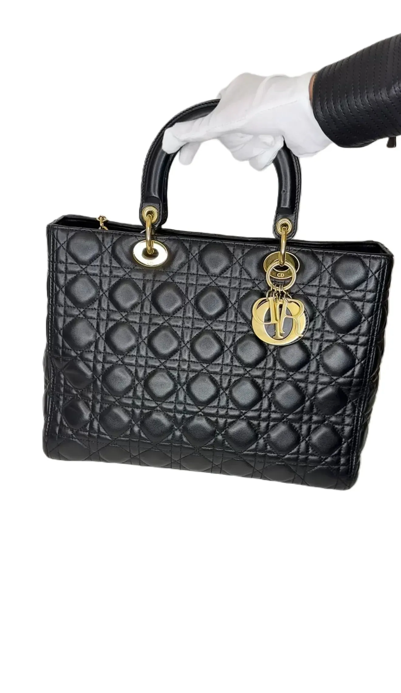 Christian Dior Large Cannage Lady Dior Bag w/ Strap - Black Totes B18-2