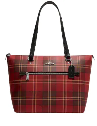 Coach Gallery Tote With Tartan Plaid Print