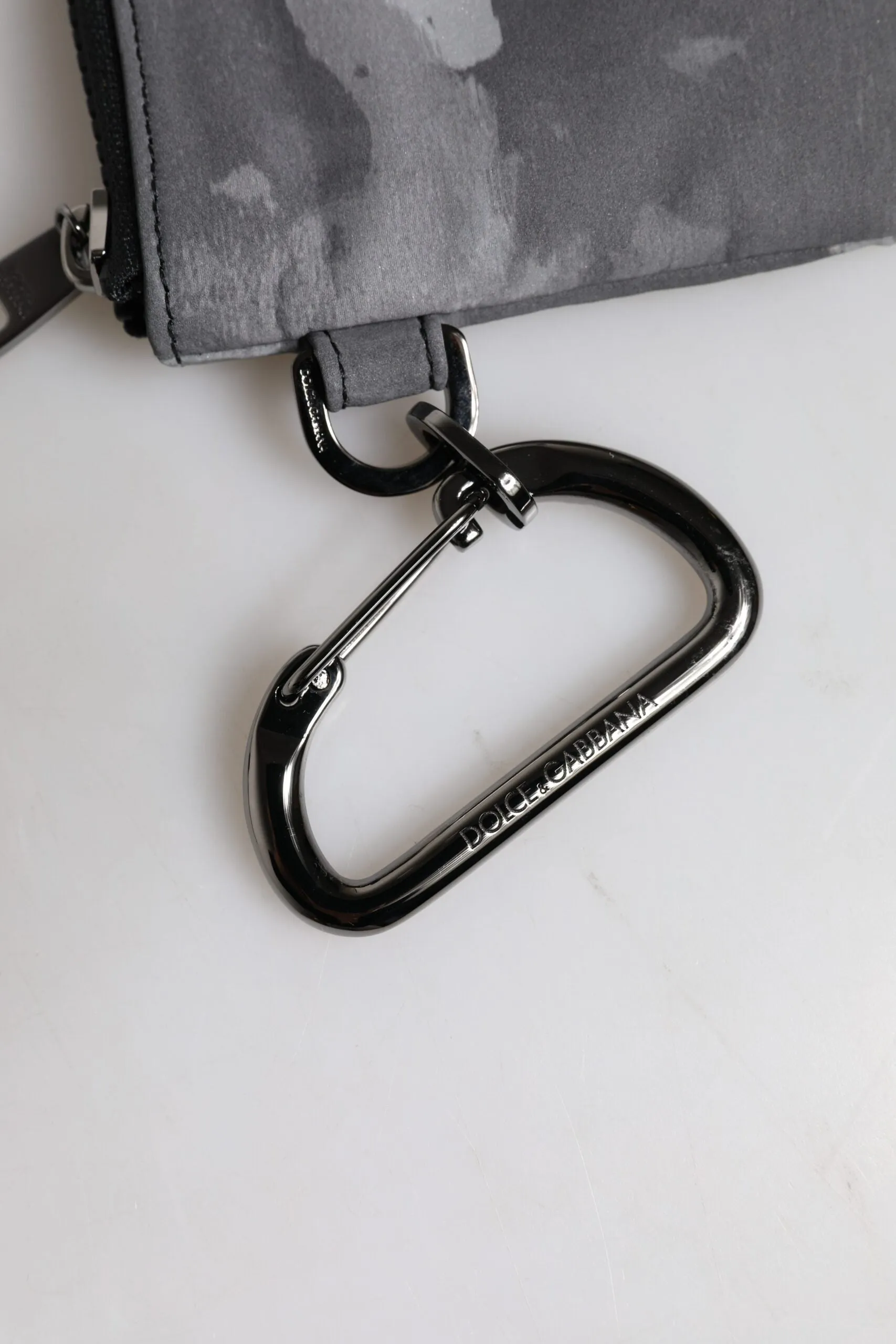 Dolce & Gabbana Black Gray Camouflage Logo Plaque Keyring Pouch Bag