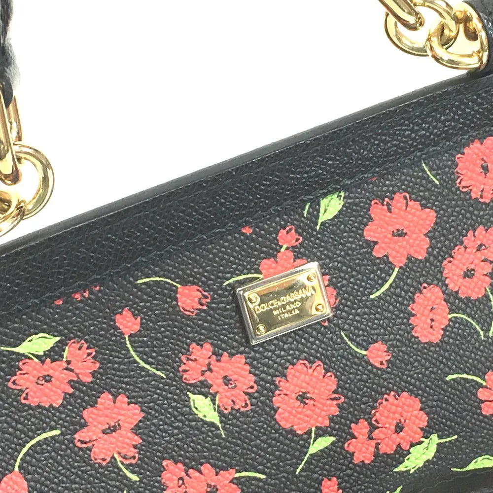 DOLCE&GABBANA Shoulder Bag leather Black x red x green Flower flower pattern Sicily Women Used
