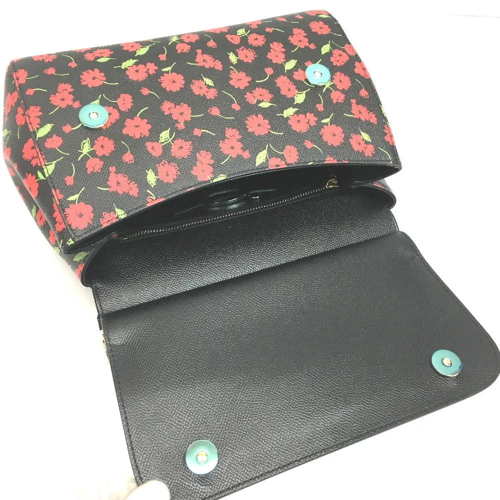 DOLCE&GABBANA Shoulder Bag leather Black x red x green Flower flower pattern Sicily Women Used