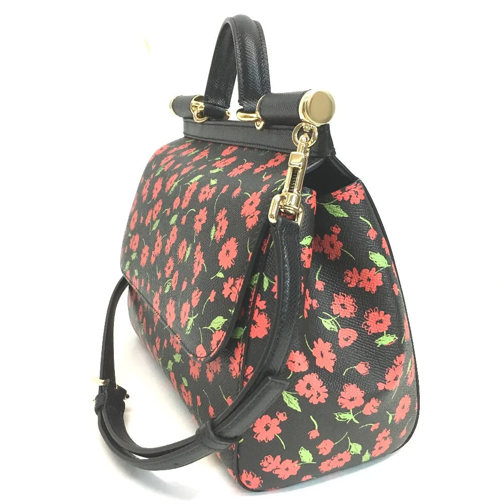 DOLCE&GABBANA Shoulder Bag leather Black x red x green Flower flower pattern Sicily Women Used