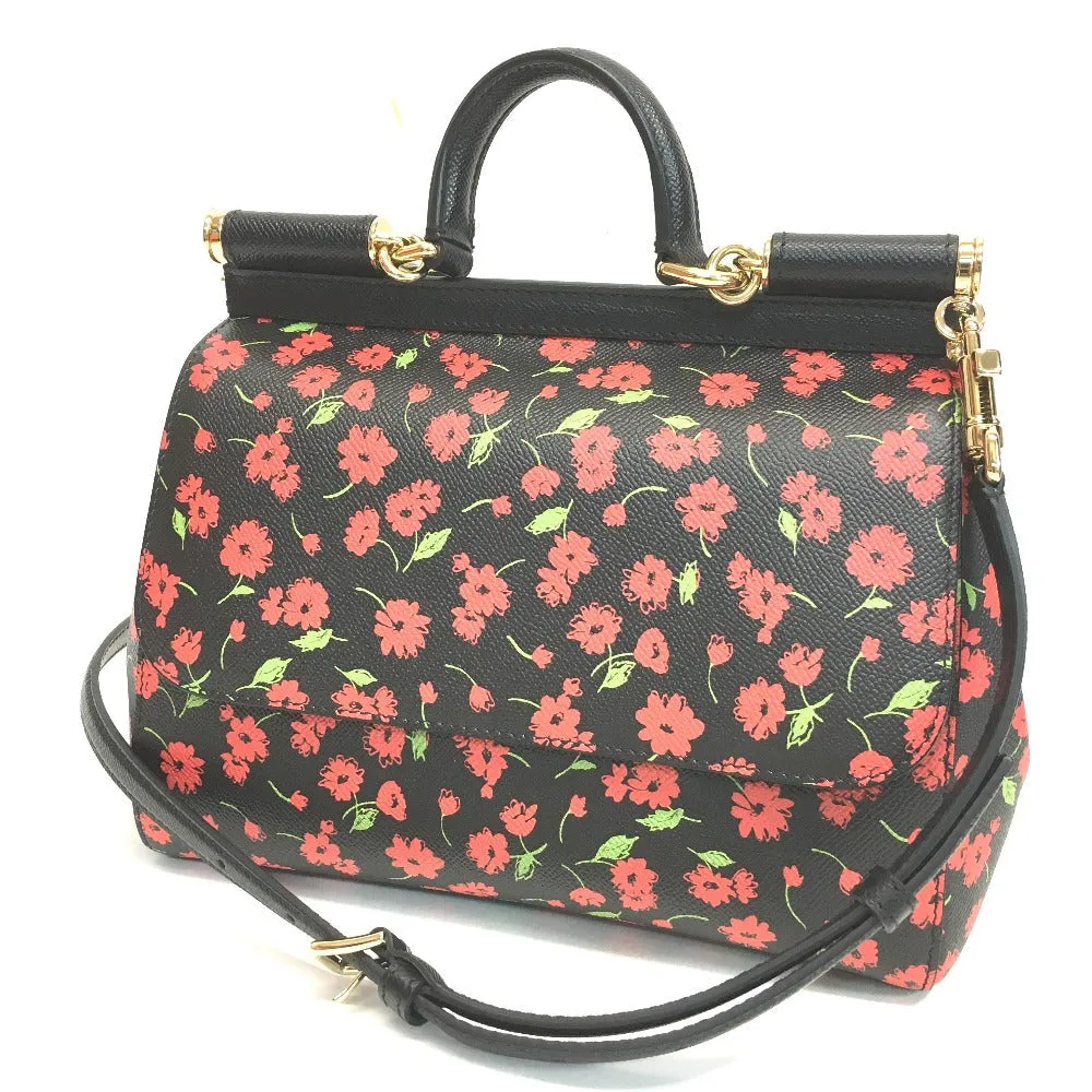 DOLCE&GABBANA Shoulder Bag leather Black x red x green Flower flower pattern Sicily Women Used