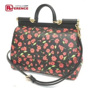 DOLCE&GABBANA Shoulder Bag leather Black x red x green Flower flower pattern Sicily Women Used