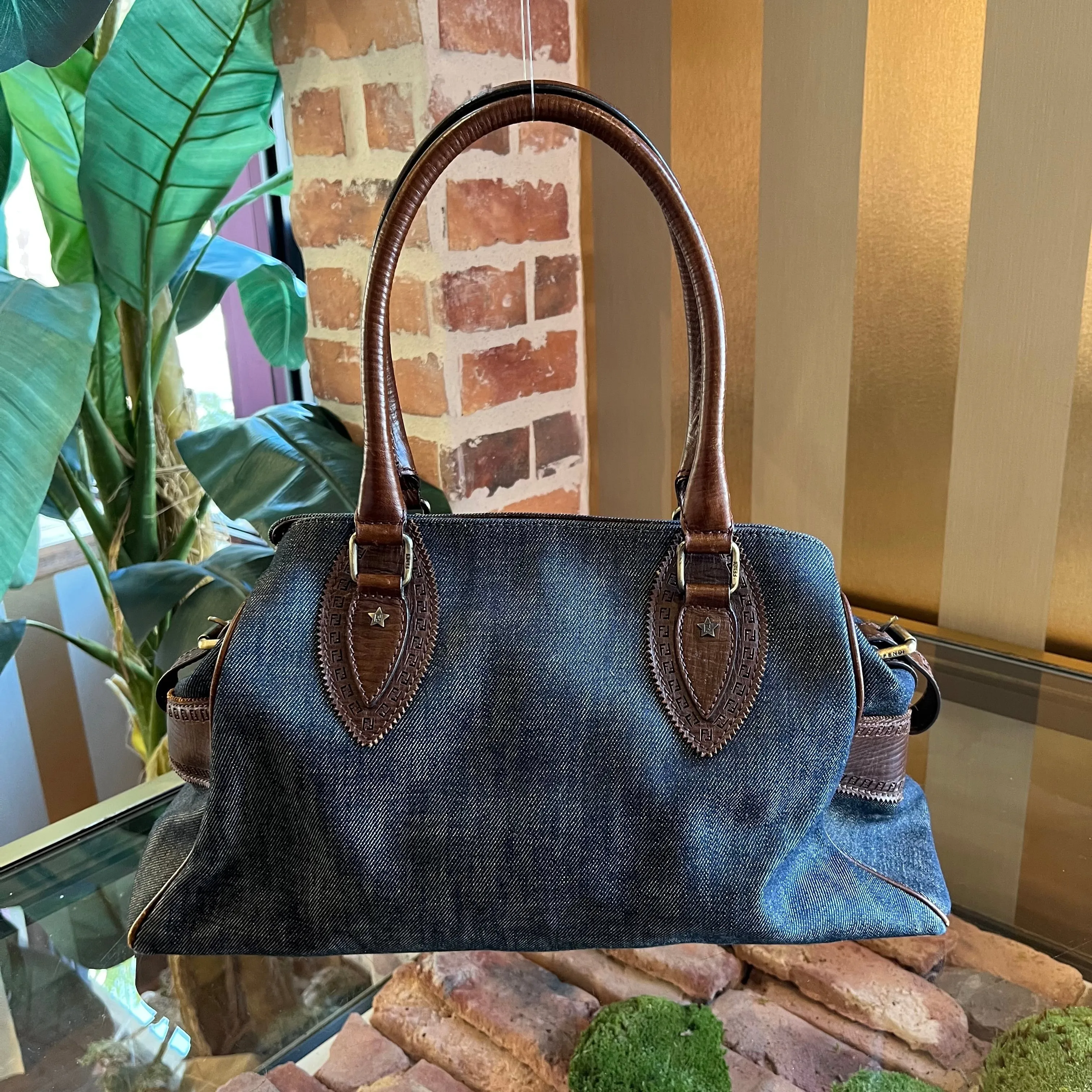 FENDI Du Jour Blue Ethnico Denim Shoulder Bag