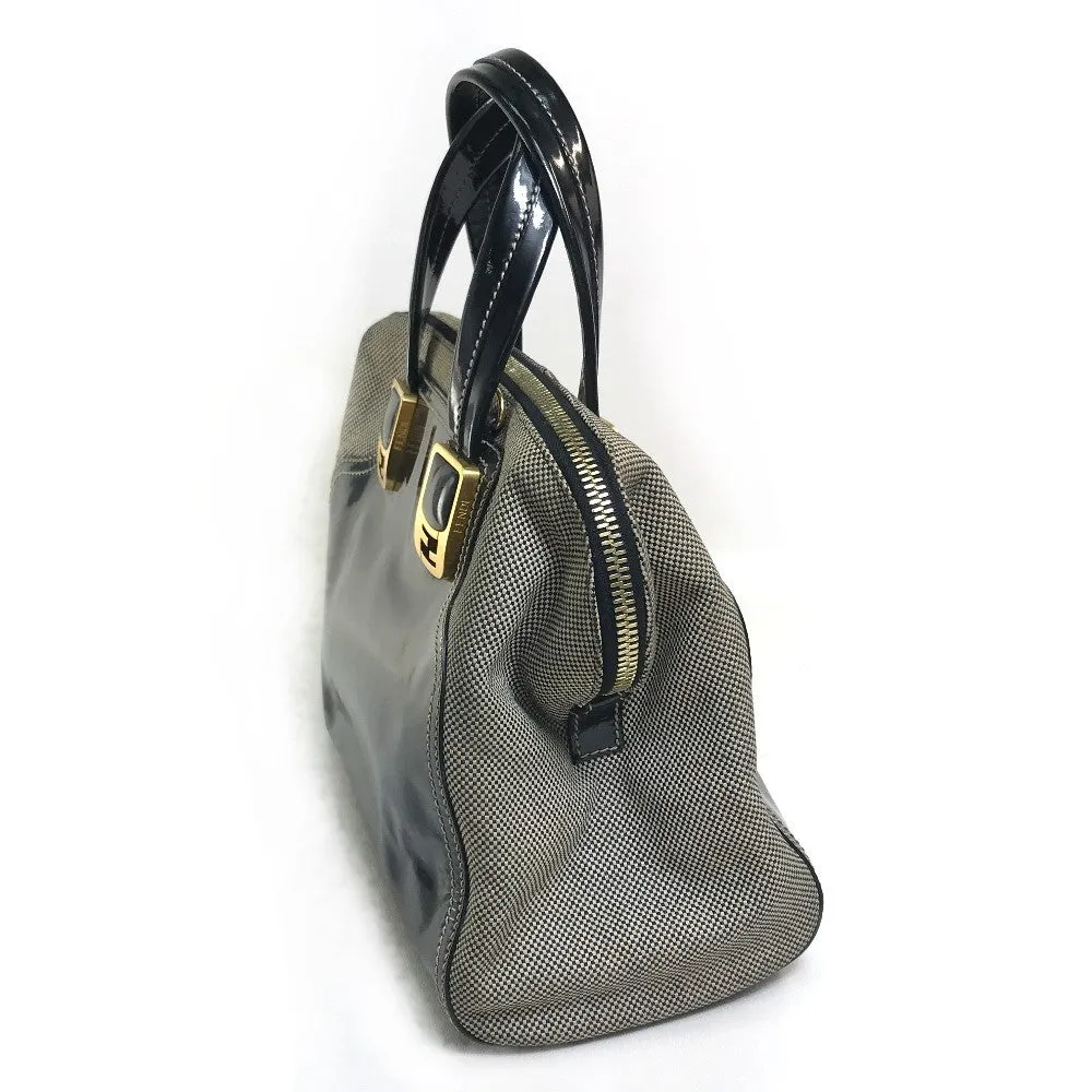 FENDI Handbag Canvas / patent leather Black type Enamel Crossbody Shoulder chameleon Women Used