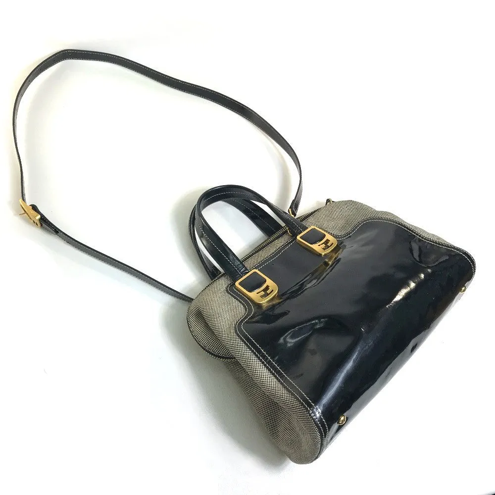 FENDI Handbag Canvas / patent leather Black type Enamel Crossbody Shoulder chameleon Women Used