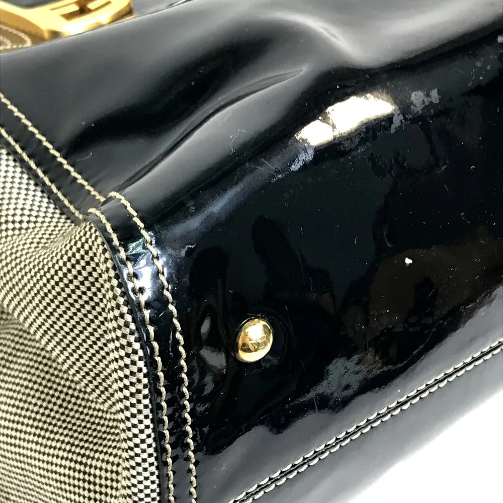 FENDI Handbag Canvas / patent leather Black type Enamel Crossbody Shoulder chameleon Women Used