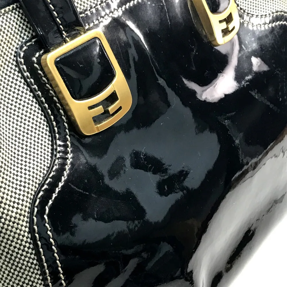 FENDI Handbag Canvas / patent leather Black type Enamel Crossbody Shoulder chameleon Women Used