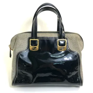 FENDI Handbag Canvas / patent leather Black type Enamel Crossbody Shoulder chameleon Women Used