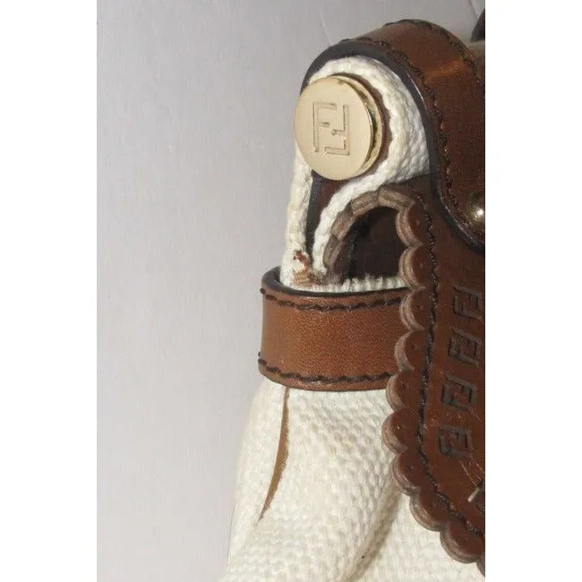 Fendi Magic Style Shoulder Purse Brown Canvas And Leather Satchel