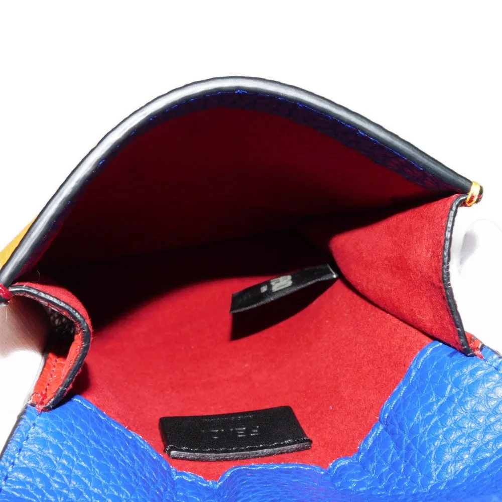 FENDI Shoulder Bag 7AS120 E1C  F1H8N Calf leather (embossed) Blue x Yellow x Red FF logo F is forever phone holder