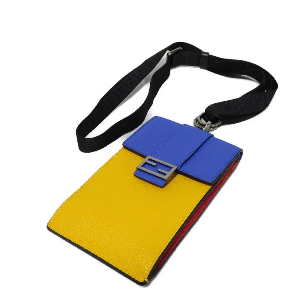 FENDI Shoulder Bag 7AS120 E1C  F1H8N Calf leather (embossed) Blue x Yellow x Red FF logo F is forever phone holder