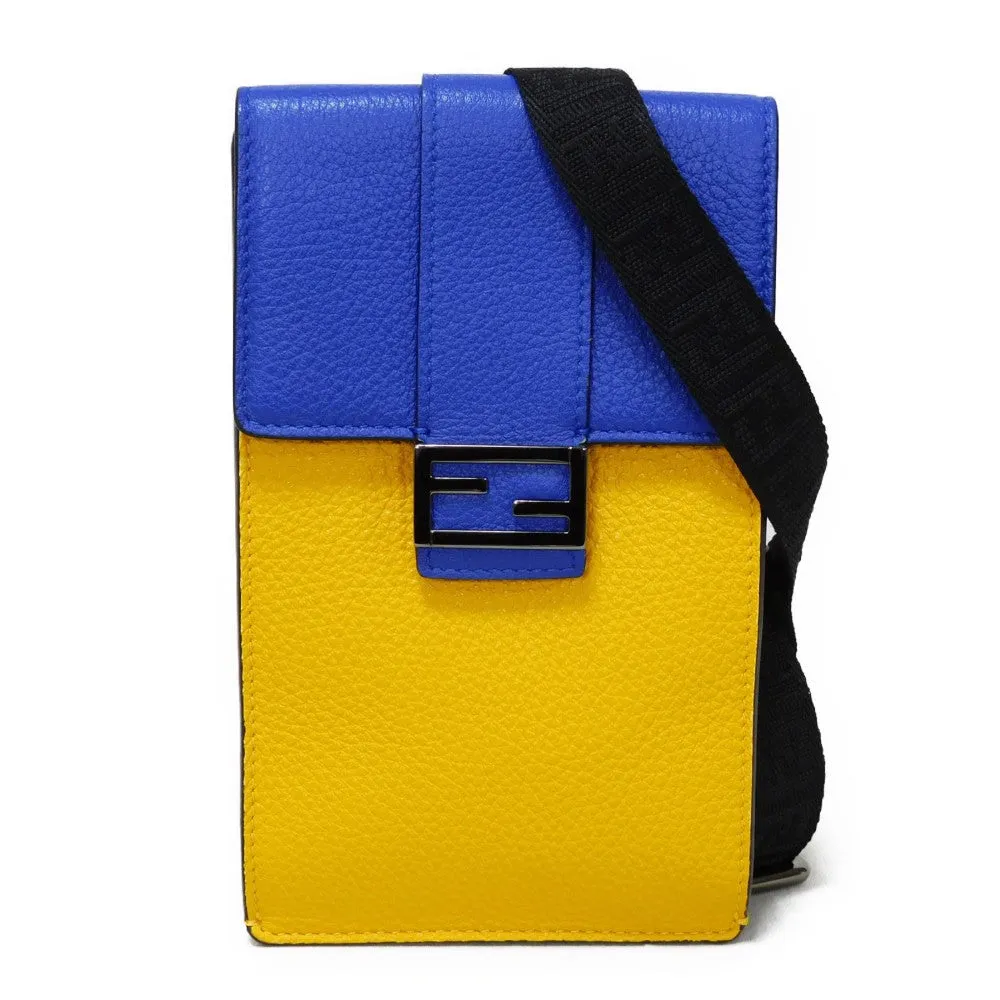FENDI Shoulder Bag 7AS120 E1C  F1H8N Calf leather (embossed) Blue x Yellow x Red FF logo F is forever phone holder