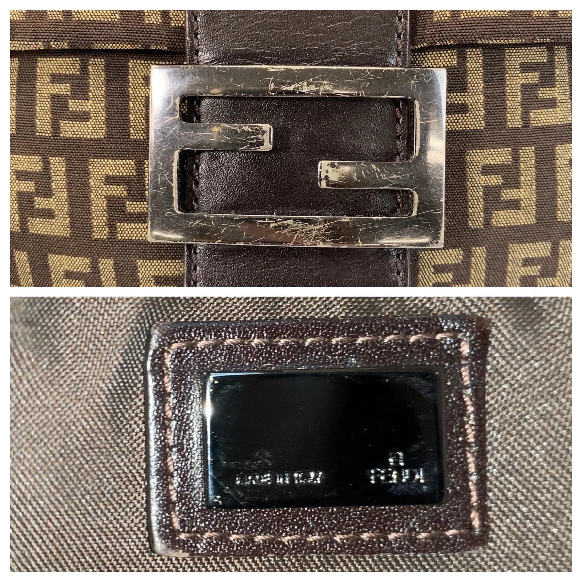 FENDI Shoulder Bag canvas Brown Silver Metal Crossbody Shoulder Bag Pochette Zucchino Kamsepochet Women Used