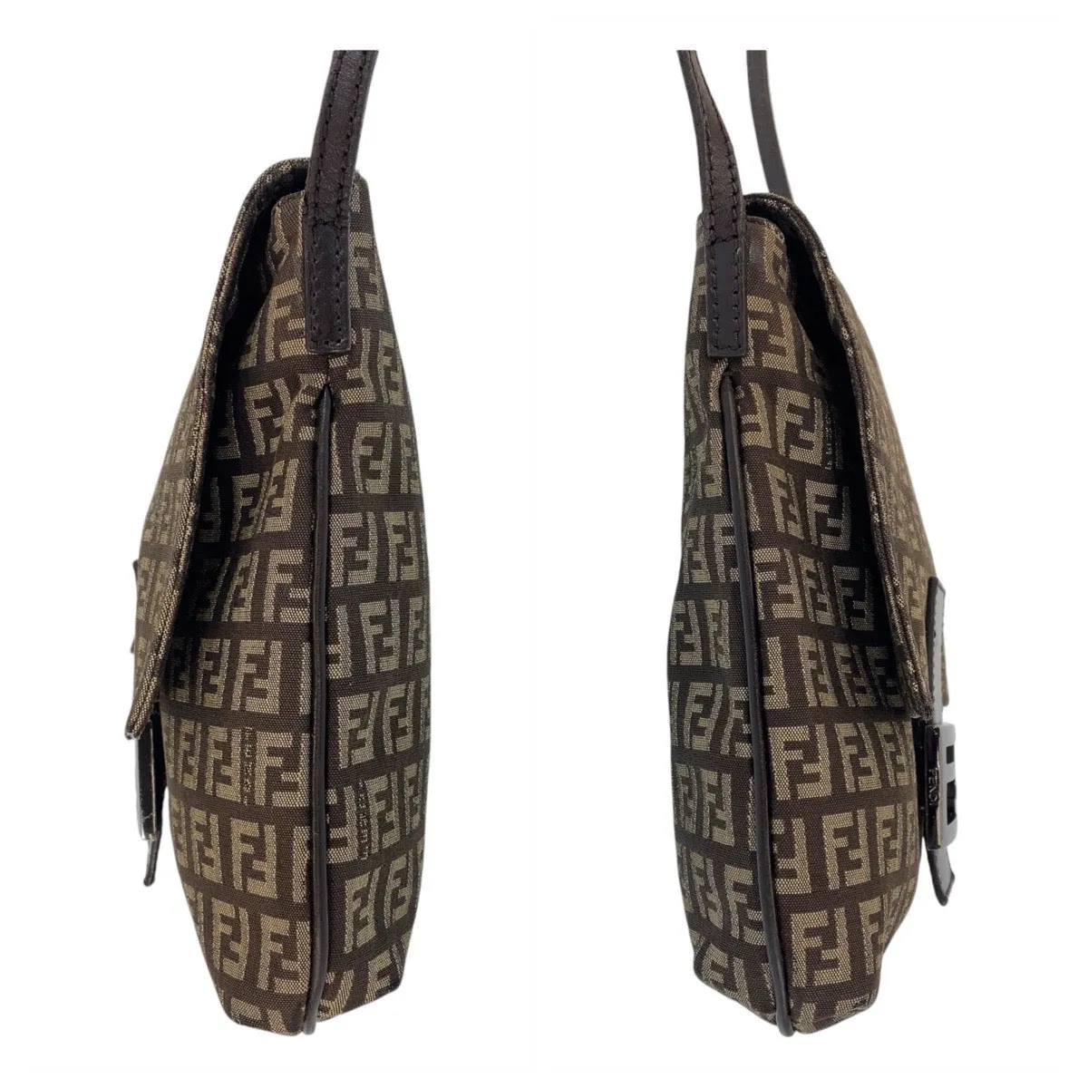 FENDI Shoulder Bag canvas Brown Silver Metal Crossbody Shoulder Bag Pochette Zucchino Kamsepochet Women Used