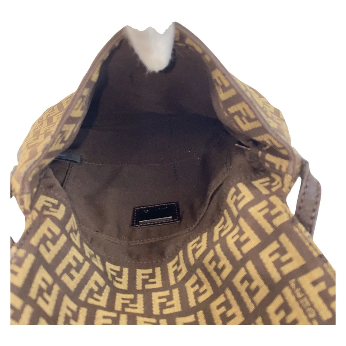 FENDI Shoulder Bag canvas Brown Silver Metal Crossbody Shoulder Bag Pochette Zucchino Kamsepochet Women Used