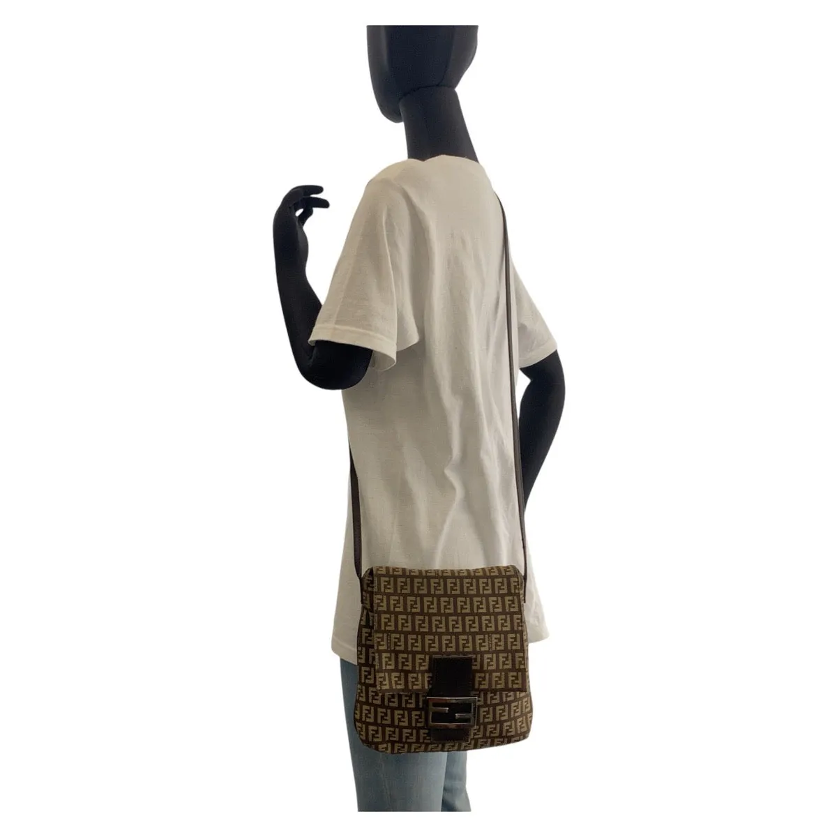 FENDI Shoulder Bag canvas Brown Silver Metal Crossbody Shoulder Bag Pochette Zucchino Kamsepochet Women Used