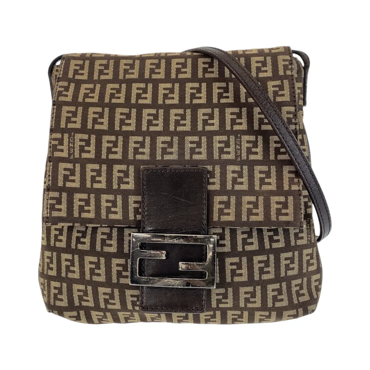 FENDI Shoulder Bag canvas Brown Silver Metal Crossbody Shoulder Bag Pochette Zucchino Kamsepochet Women Used