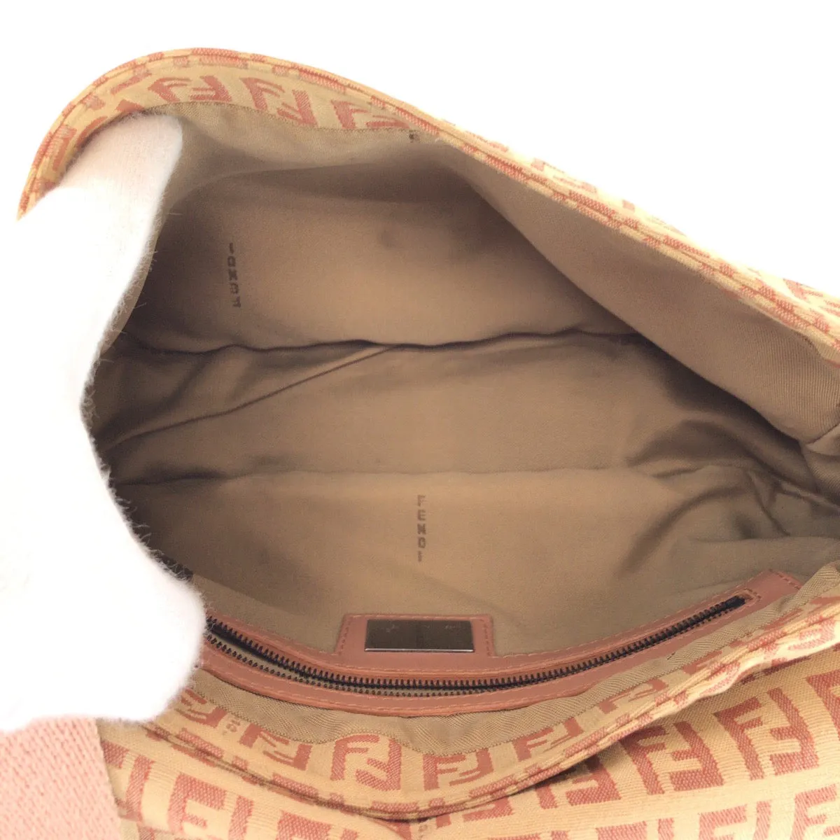 FENDI Shoulder Bag Canvas, Leather Beige Pink SilverMetal Shoulder Bag pochette Zucchino Women Used