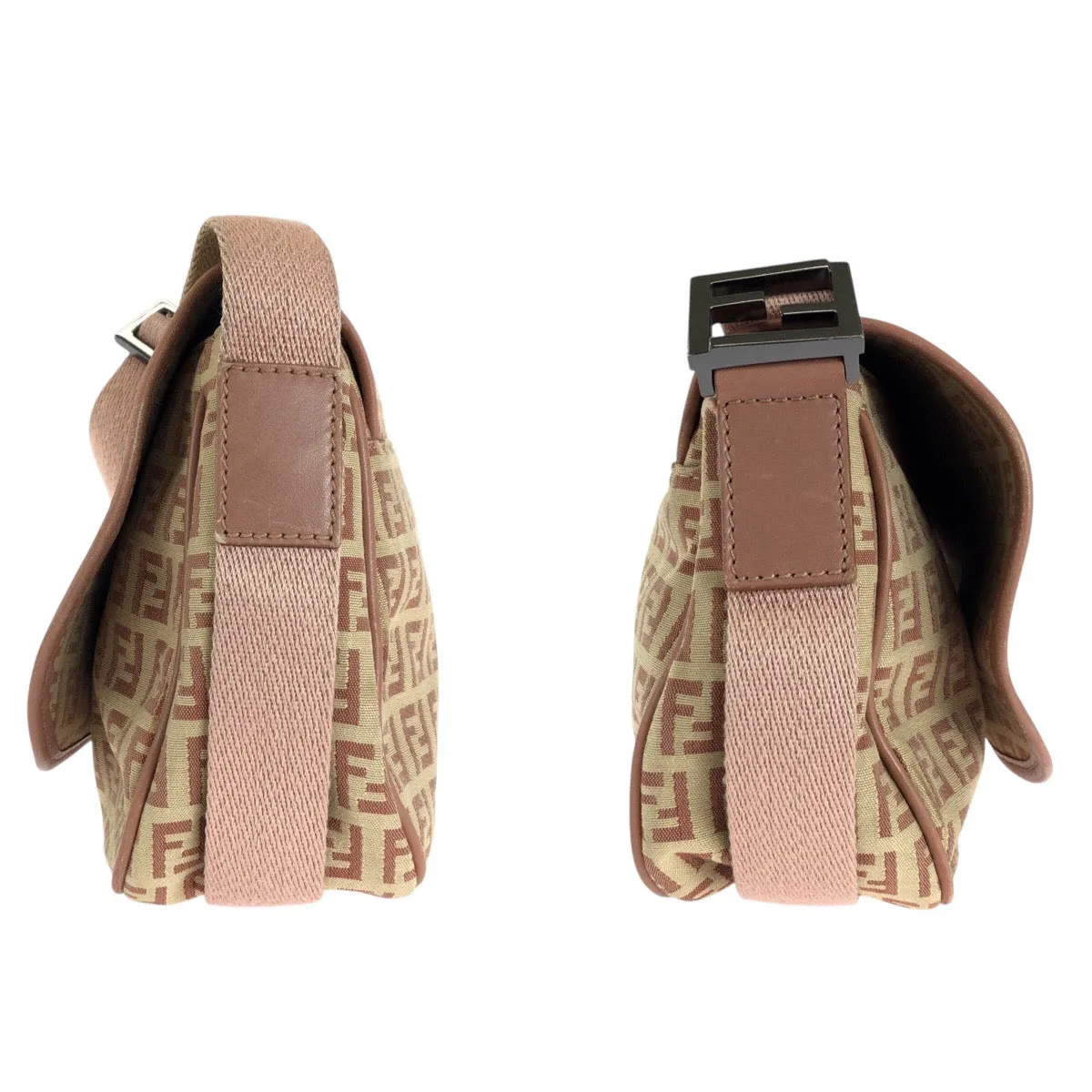 FENDI Shoulder Bag Canvas, Leather Beige Pink SilverMetal Shoulder Bag pochette Zucchino Women Used