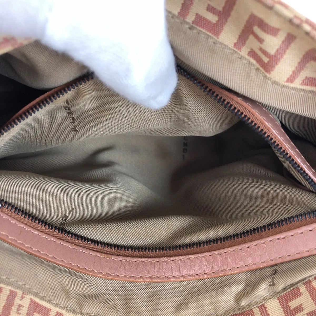 FENDI Shoulder Bag Canvas, Leather Beige Pink SilverMetal Shoulder Bag pochette Zucchino Women Used