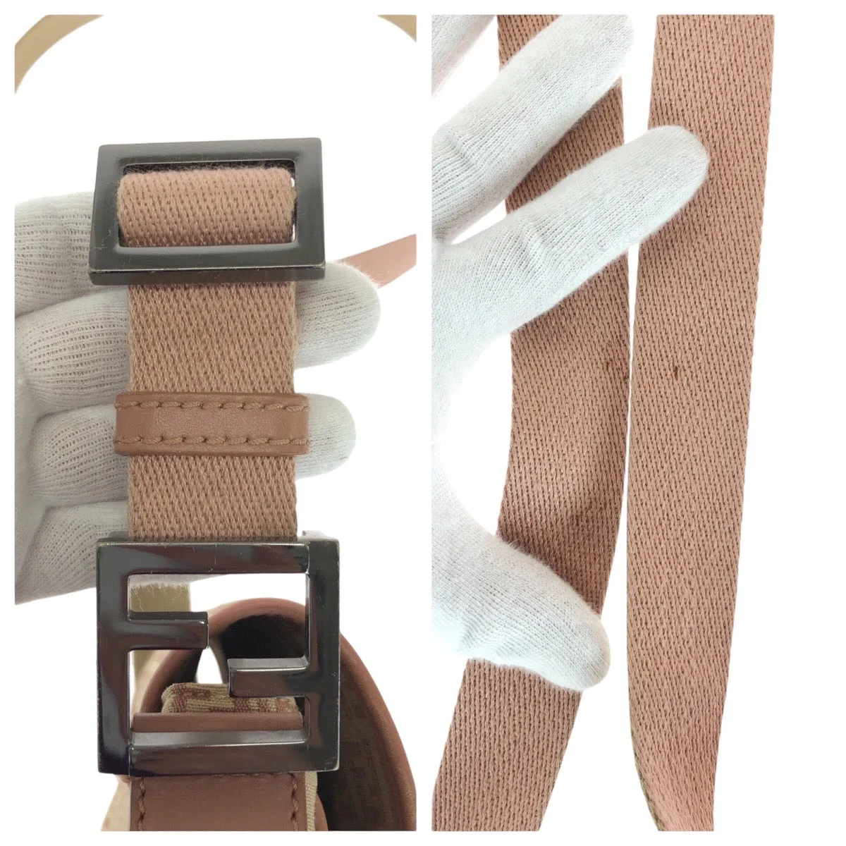 FENDI Shoulder Bag Canvas, Leather Beige Pink SilverMetal Shoulder Bag pochette Zucchino Women Used