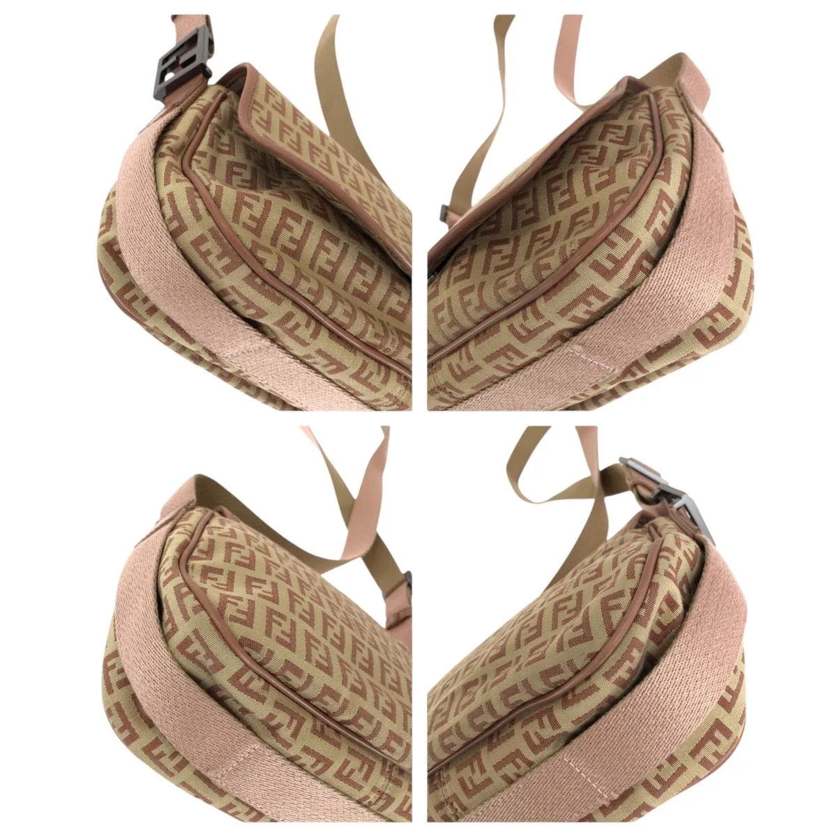 FENDI Shoulder Bag Canvas, Leather Beige Pink SilverMetal Shoulder Bag pochette Zucchino Women Used