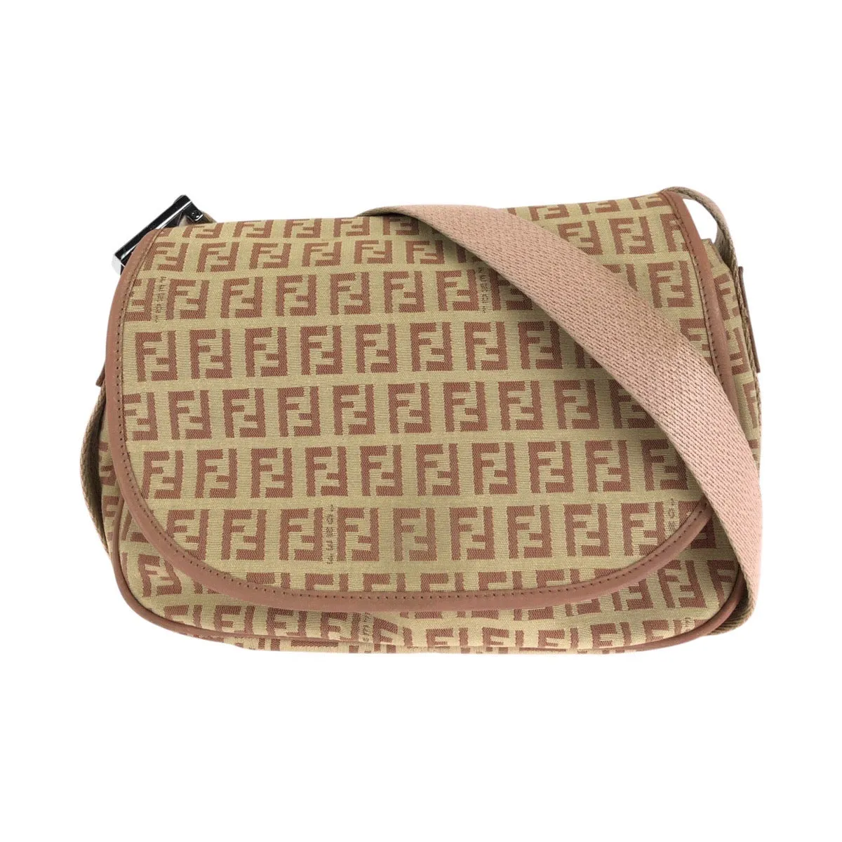 FENDI Shoulder Bag Canvas, Leather Beige Pink SilverMetal Shoulder Bag pochette Zucchino Women Used