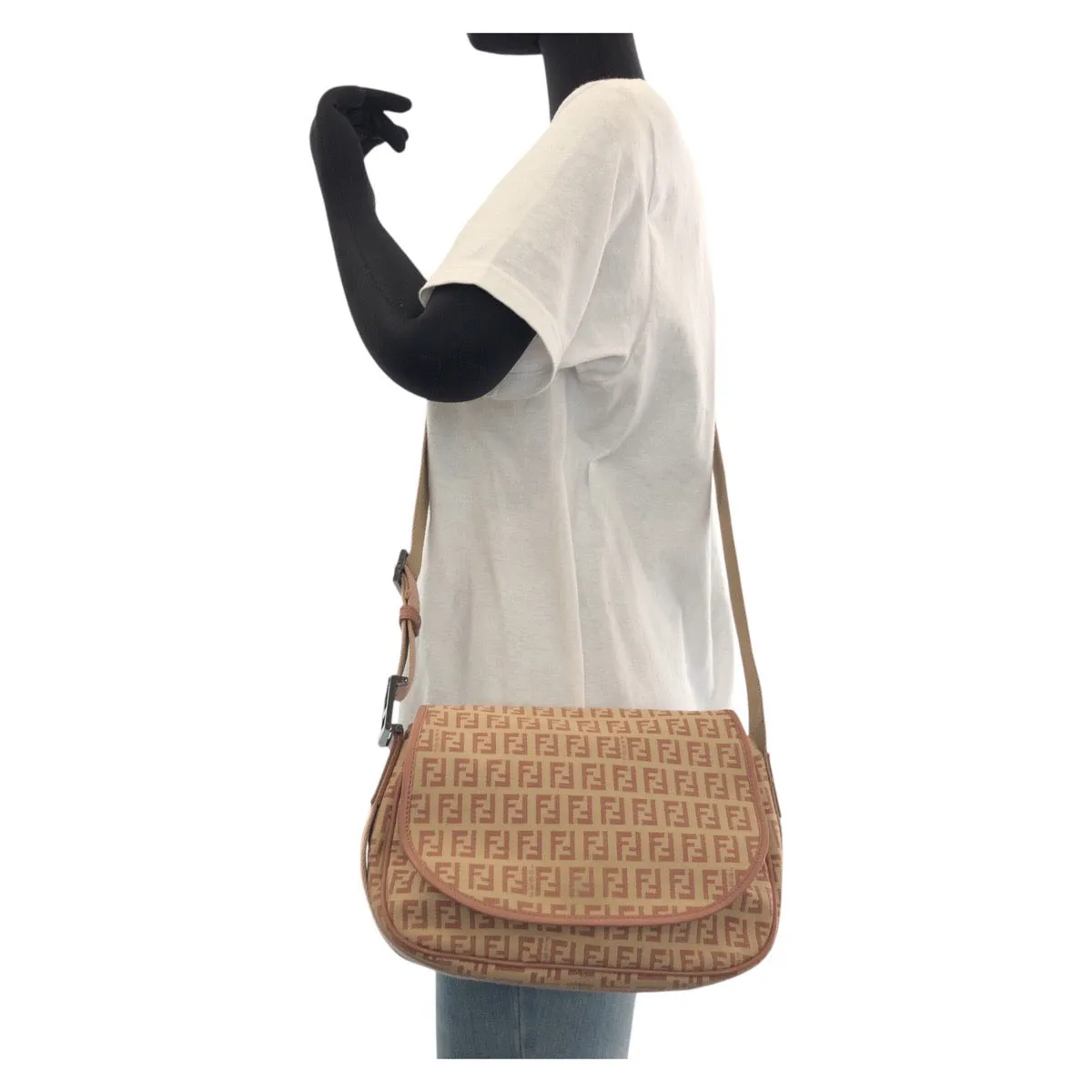 FENDI Shoulder Bag Canvas, Leather Beige Pink SilverMetal Shoulder Bag pochette Zucchino Women Used