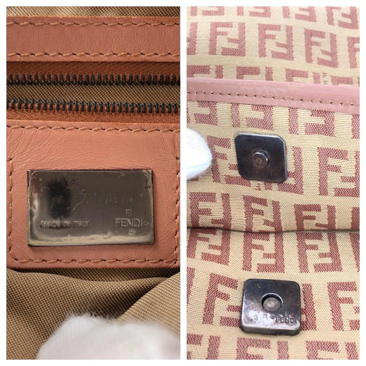 FENDI Shoulder Bag Canvas, Leather Beige Pink SilverMetal Shoulder Bag pochette Zucchino Women Used