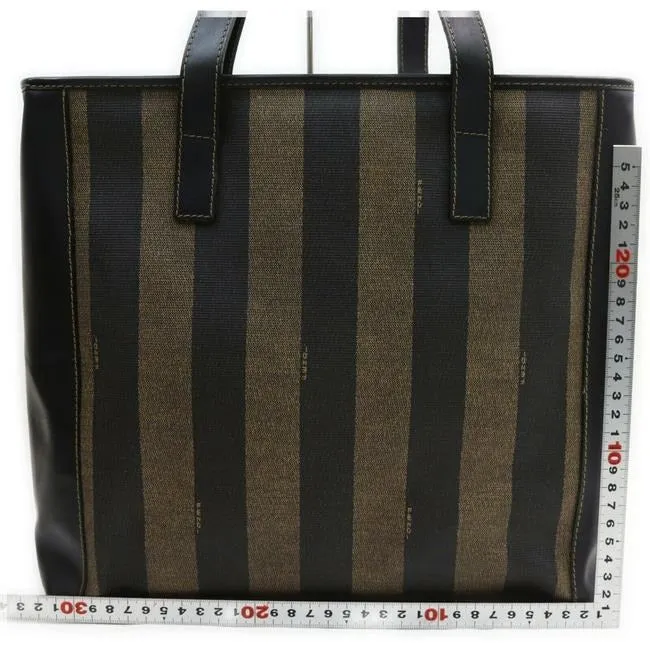 Fendi Shoulder Bag Canvasleather Bagshoulder Bagsatchel Pequin Stripebrown Coated Canvasleather Tote