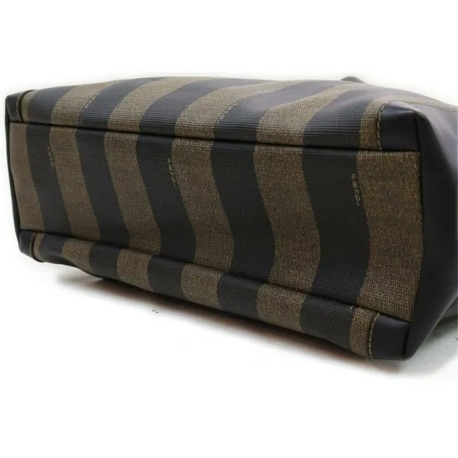Fendi Shoulder Bag Canvasleather Bagshoulder Bagsatchel Pequin Stripebrown Coated Canvasleather Tote