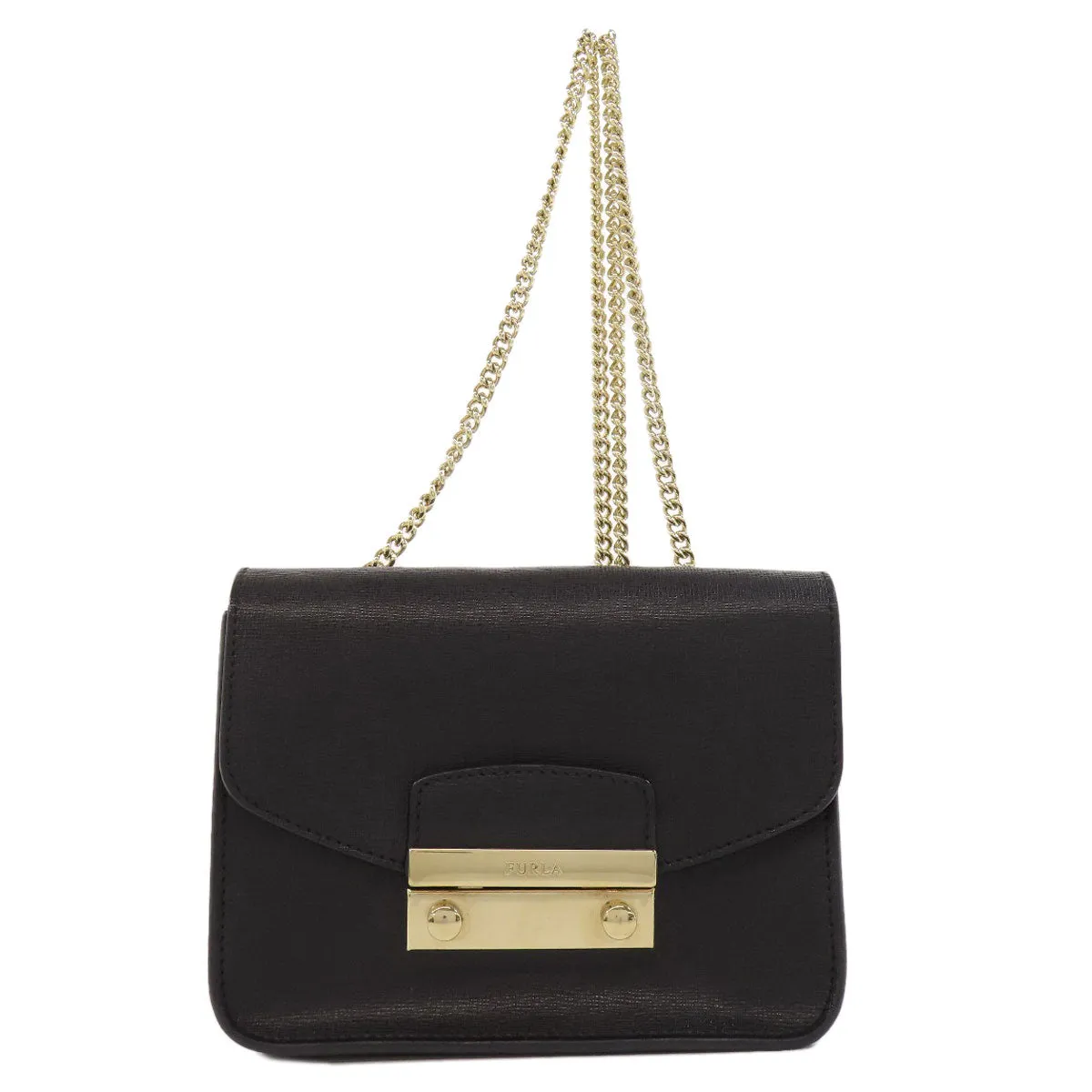 Furla Shoulder Bag leather black ChainShoulder Women Used