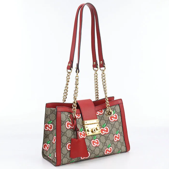 GUCCI 498156 Shoulder Bag Padlock GG Apple ChainShoulder Bag GG Supreme Canvas, leather Multicolor Women