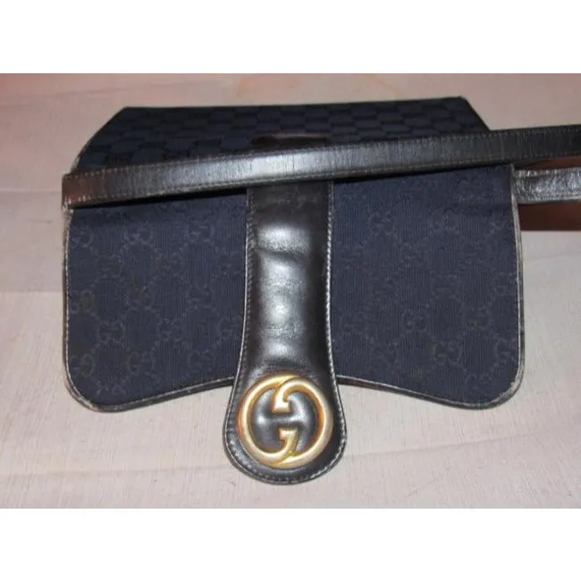 Gucci, deep blue Guccissima print canvas and black leather, envelope top, 1973 two-way-shoulder purse