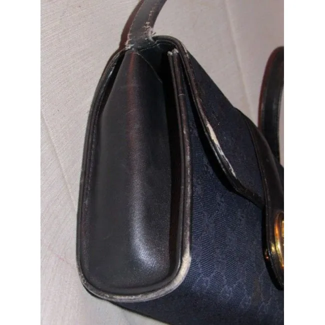 Gucci, deep blue Guccissima print canvas and black leather, envelope top, 1973 two-way-shoulder purse