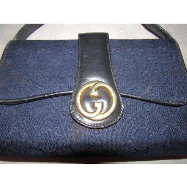Gucci, deep blue Guccissima print canvas and black leather, envelope top, 1973 two-way-shoulder purse