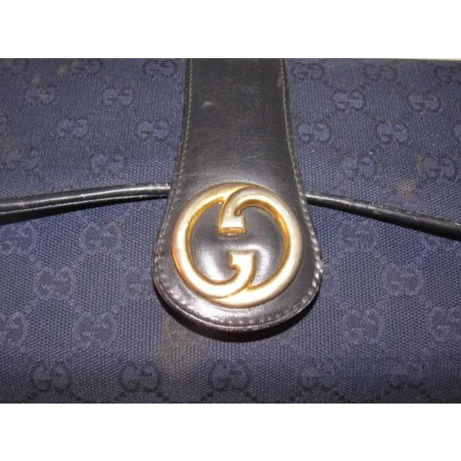 Gucci, deep blue Guccissima print canvas and black leather, envelope top, 1973 two-way-shoulder purse