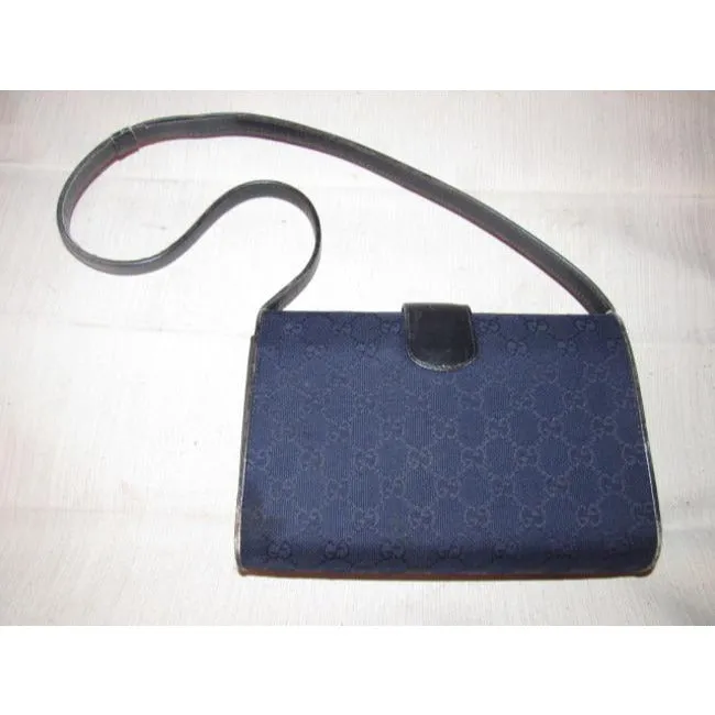 Gucci, deep blue Guccissima print canvas and black leather, envelope top, 1973 two-way-shoulder purse