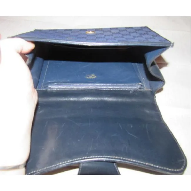 Gucci, deep blue Guccissima print canvas and black leather, envelope top, 1973 two-way-shoulder purse