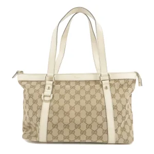 GUCCI GG Abbey Canvas Leather Shoulder Bag Beige White 141470