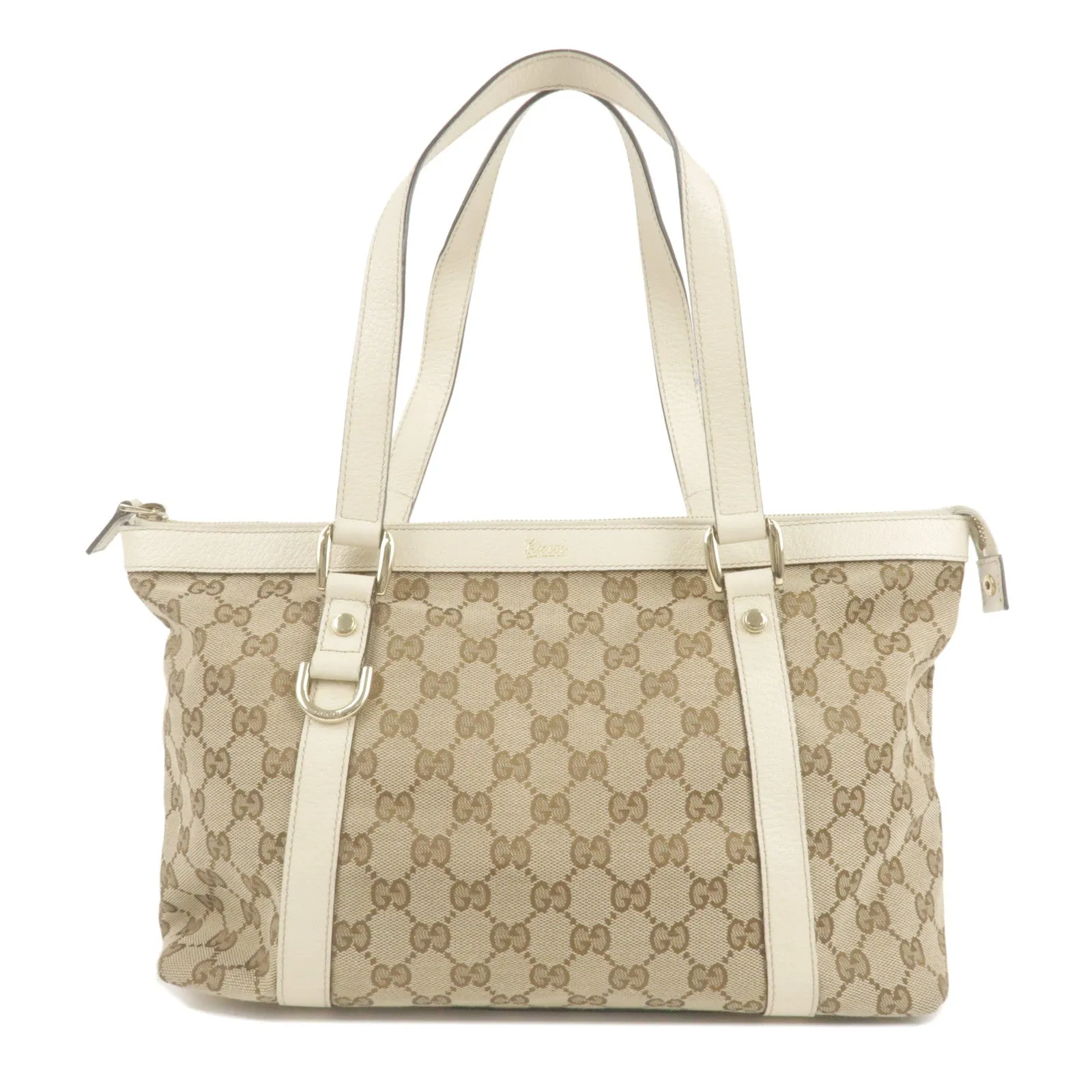 GUCCI GG Abbey Canvas Leather Shoulder Bag Beige White 141470