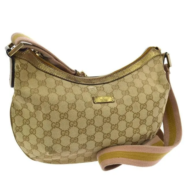 Gucci Gg Supreme Shoulder W Canvas Leather Sherry Stripe Strap Guccissima Print Gold Pink Tan