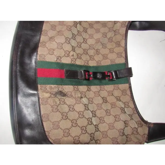 Gucci Jackie Vintage Pursesdesigner Purses Brown Leather And Gg Canvas Shoulder Bag