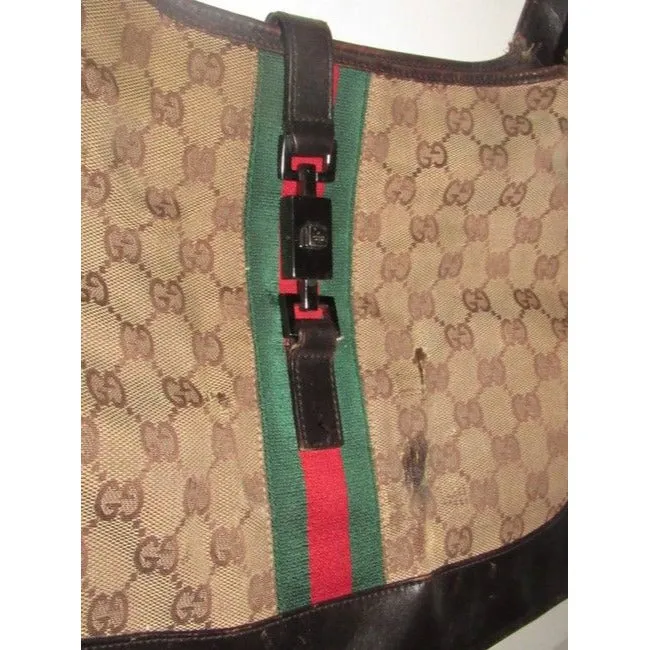 Gucci Jackie Vintage Pursesdesigner Purses Brown Leather And Gg Canvas Shoulder Bag