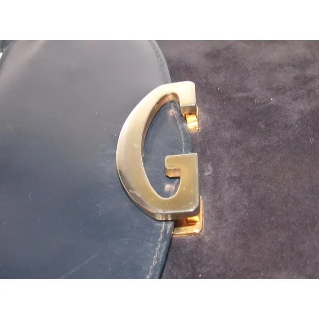 Gucci Jackie W Leather And G Logo Clasp Blue Suede Shoulder Bag